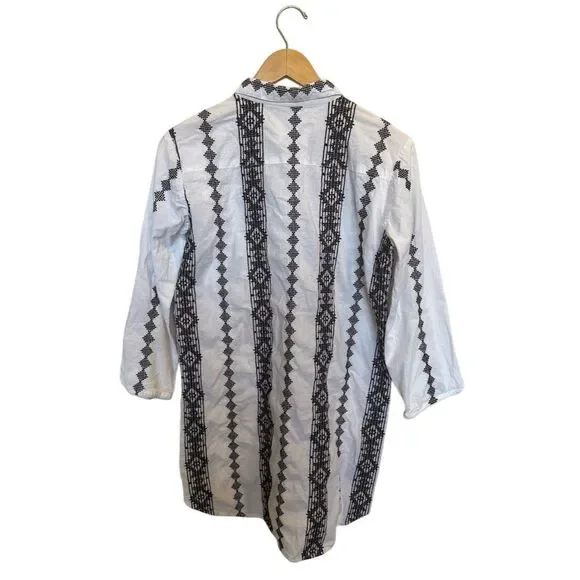 Julia Amory Women's Boho Embroidered Long Sleeve Shirt Dress White Brown Size S - Picture 4 of 8